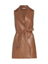 Alice And Olivia Rozlynn Vegan Leather Long Belted Vest In Brown