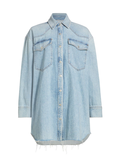 Agolde Jessa Long Sleeve Denim Shirtdress In Flush