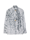 St John Women's Leopard Tie-neck Blouse In Light Gray Multi