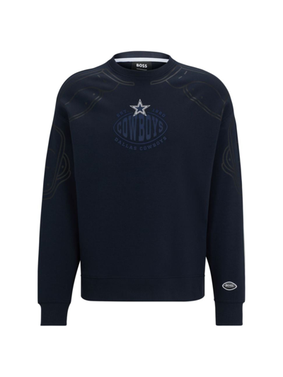 Hugo Boss Men's Boss X Nfl Cotton-blend Sweatshirt With Collaborative Branding In Cowboys Dark Blue