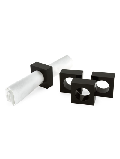 Tizo Lucite 4-piece Square Napkin Ring Set In Black