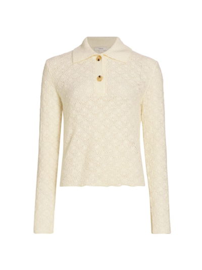 Vince Women's Lace-stitch Wool-blend Sweater In Off White