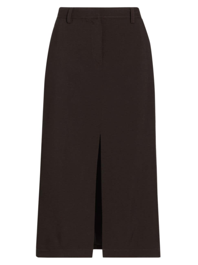 Theory Textured Wool Midi Trouser Skirt In Mink