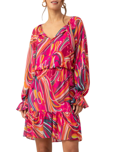 Trina Turk Viti Swirl-print Flounce Midi Dress In Multi