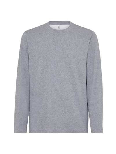 Brunello Cucinelli Men's Cotton Jersey Basic Fit Long Sleeve Crew Neck T-shirt In Grey