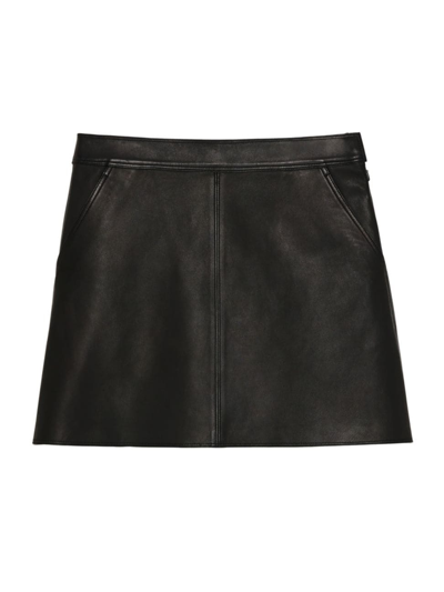 Theory Leather A-line Mini Skirt In Black