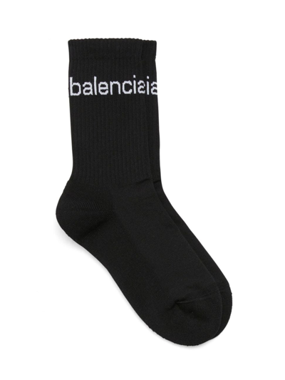 Balenciaga Logo-intarsia Cotton Socks In Black