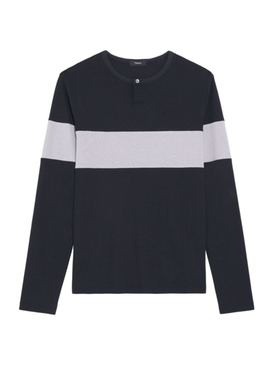Theory Men's Striped Crewneck Henley In Black