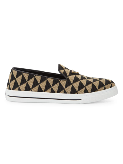 Prada Bicolor Triangle Slip-on Sneakers In Black/beige