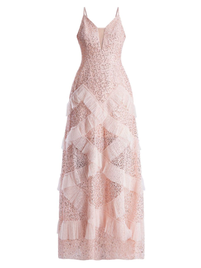 Bcbgmaxazria Women's Embellished Lace Ruffle Gown In Pink