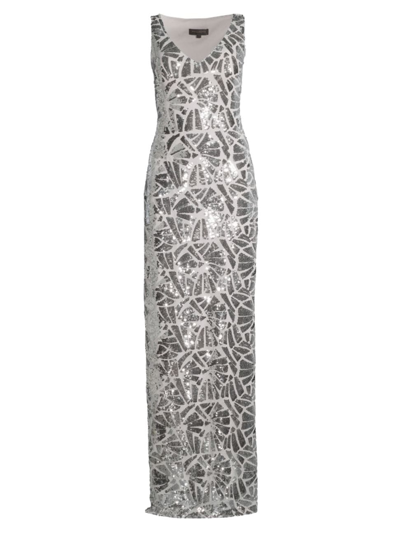 Donna Karan Women's Social Occasion Fan Sequined Column Gown In Silver