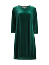 Caroline Rose Round-neck 3/4-sleeve A-line Stretch-velvet Dress In Emerald