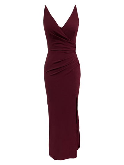 Dress The Population Jordan Ruched Side Slit Gown In Red