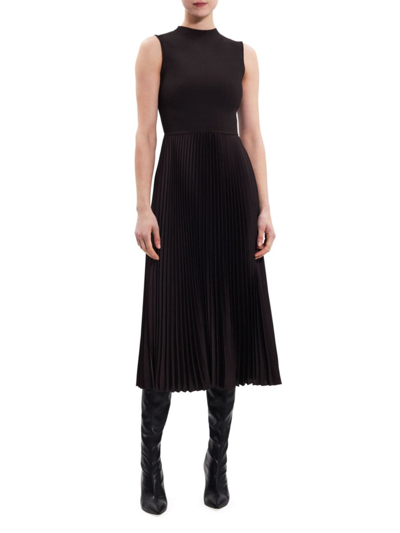 Theory Women's Pleated Combination Midi-dress In Mink