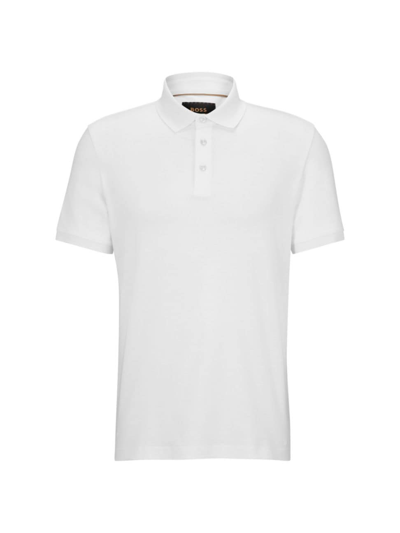 Hugo Boss Mercerized-cotton Polo Shirt With Mother-of-pearl Buttons In White
