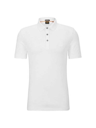Hugo Boss Men's Stretch-cotton Slim-fit Polo Shirt With Logo Patch In White