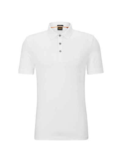 Hugo Boss Stretch-cotton Slim-fit Polo Shirt With Logo Patch In White