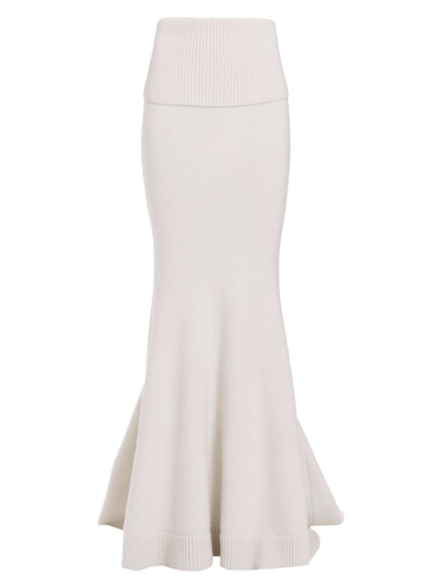 Michael Michael Kors Women's Cashmere Rib-knit Fishtail Maxi Skirt In Optic White