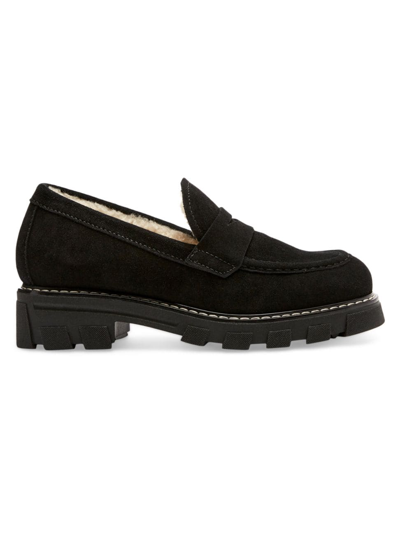 La Canadienne Donny Suede Platform Penny Loafers In Black