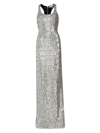 Michael Michael Kors Women's Sequined Racerback Column Gown In Silver