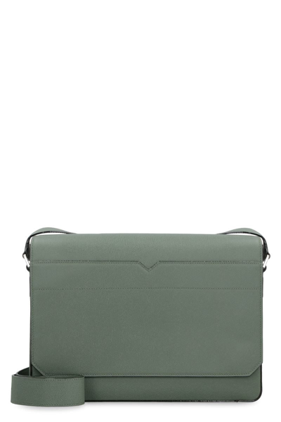 Valextra V-line Leather Messenger Bag In Green