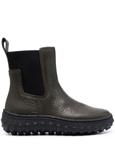 Camper Ground Grained-texture Leather Boots In Green