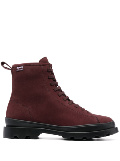 Camper Brutus Suede Lace-up Boots In Red