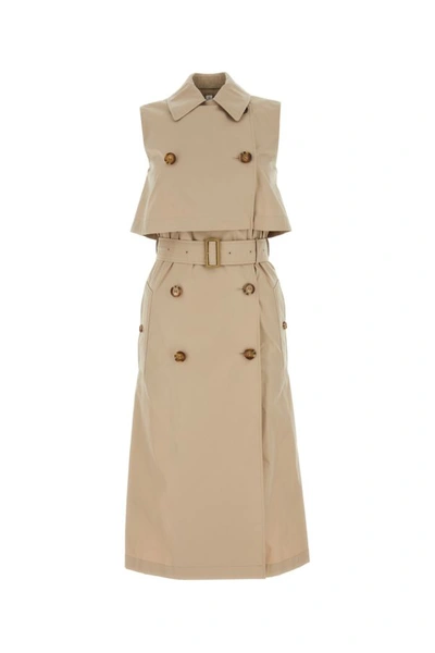 BURBERRY BURBERRY WOMAN CAPPUCCINO COTTON BLEND TRENCH DRESS