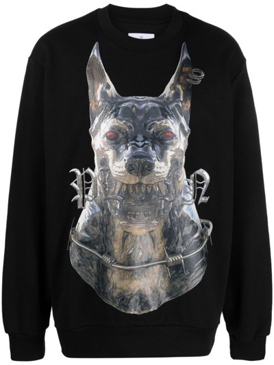 Philipp Plein Dog-print Cotton Sweatshirt In Black