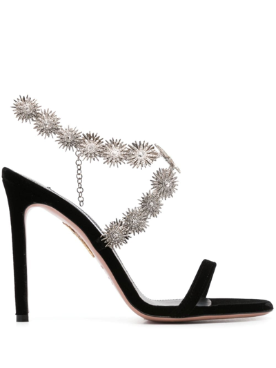 Aquazzura Comet 105 Crystal-embellished Sandals In Black