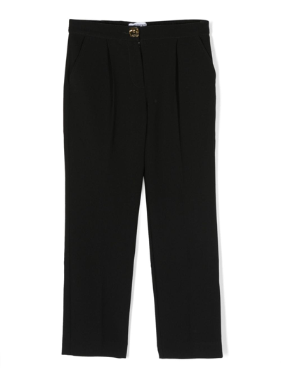 Moschino Kids' Pleated Straight-leg Trousers In Black