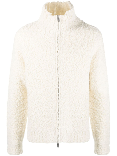 Jil Sander High-neck Zip-up Shearling Jacket In Neutrals