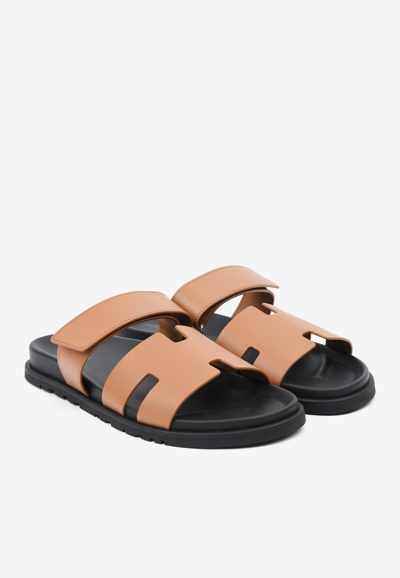 Hermes Chypre Sandals In Calfskin In Light Brown