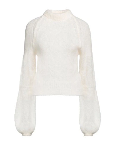 Erika Cavallini Woman Turtleneck Ivory Size Xl Alpaca Wool, Mohair Wool, Polyamide, Elastane In White