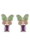 Eye Candy Los Angeles Eden Butterfly Cz Drop Earrings In Purple