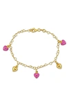 Delmar Enamel Heart Charm Bracelet In Gold/pink