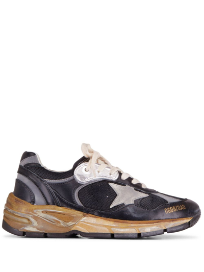 Golden Goose Star Dad Mixed Leather Running Sneakers In Black/silver/ice