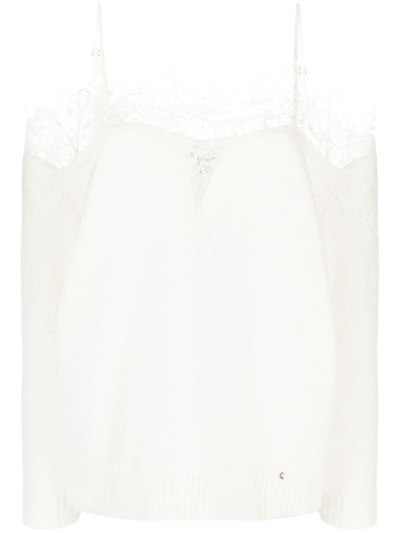 Nissa Lace-detail Long-sleeve Top In Weiss