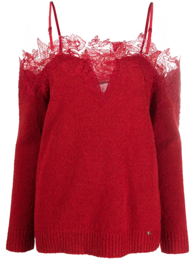 Nissa Lace-detail Long-sleeve Top In Rot