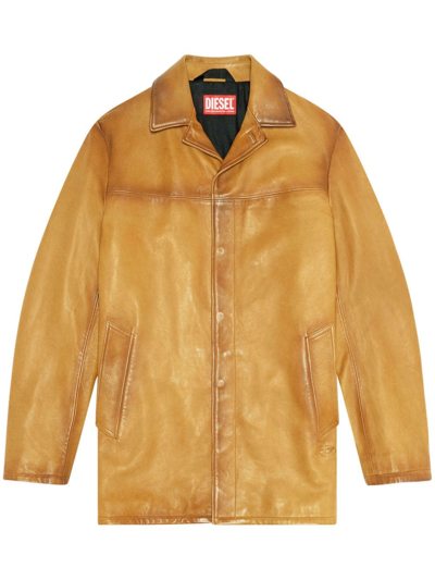 Diesel L-nico Leather Jacket In Camel