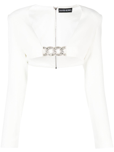 David Koma Crystal-embellished Cropped Jacket In White