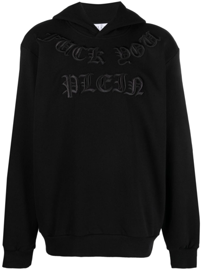 Philipp Plein Gothic Plein Logo-embroidered Hoodie In Schwarz