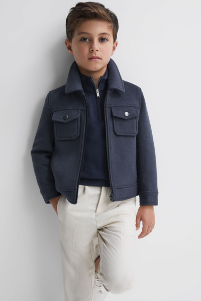 Reiss Kids' Peridoe - Airforce Blue Junior Wool Trucker Jacket, Uk 7-8 Yrs