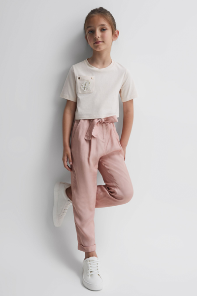 Reiss Kids' Joanie - Pink Junior Paper Bag Cargo Trousers, Age 8-9 Years