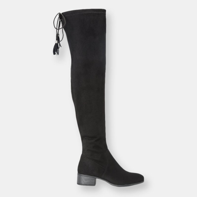 London Rag Nople Knee Boots With Drawstring In Black