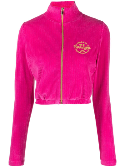 Chiara Ferragni Ribbed-chenille Embroidered-logo Cropped Jacket In Pink