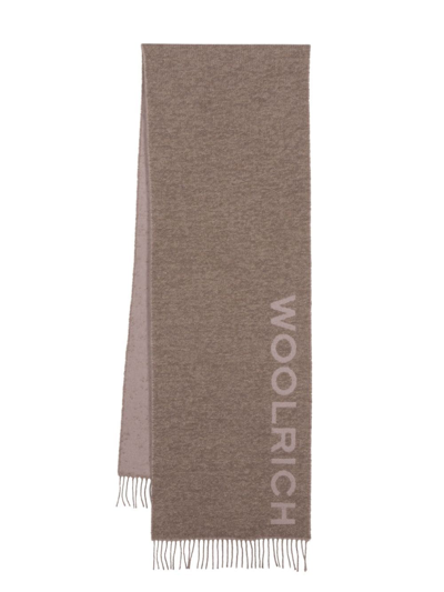 Woolrich Logo Intarsia-knit Scarf In Neutrals
