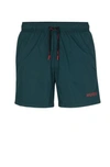 Hugo Boss Quick-drying Swim Shorts With Contrast Logo In Dark Green
