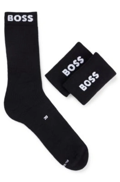 Hugo Boss Logo-trimmed Regular-length Socks And Wristbands Gift Set In Black