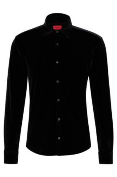 Hugo Mens Black Long-sleeved Stretch-velvet Shirt